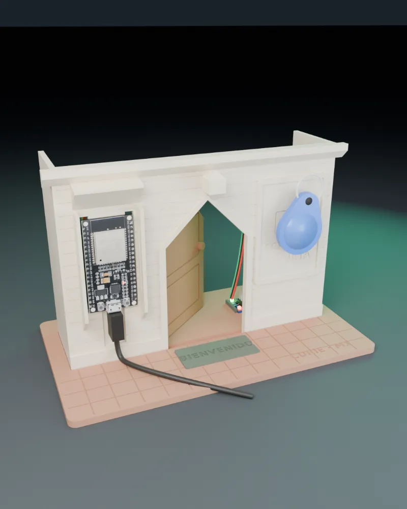 Maqueta 3D de Curie M1: Zaguán con puerta que abre de verdad