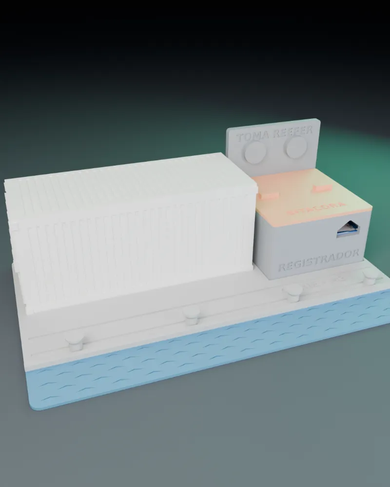Maqueta 3D de Curie M3: Contenedor refrigerado en el muelle