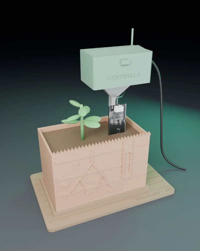 Maqueta 3D de Faraday M1: Maceta real con el corte del suelo en relieve