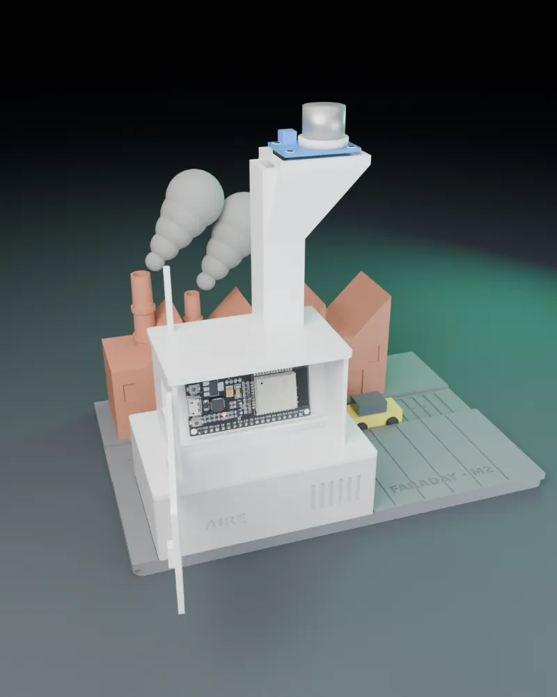 Maqueta 3D de Faraday M2: Esquina de ciudad con estación de aire