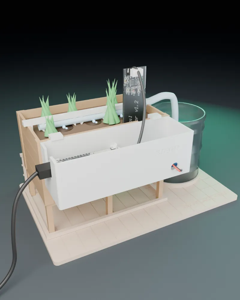 Maqueta 3D de Lovelace M3: Macetero elevado que riega de verdad