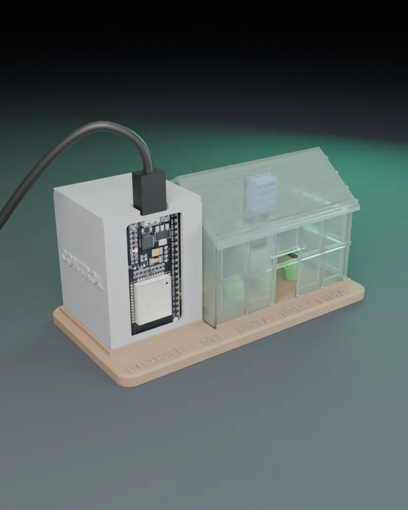 Maqueta 3D de Morse M1: Invernadero con el DHT11 entre las plantas