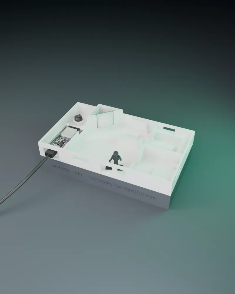 Maqueta 3D de Morse M3: Plano de casa con el PIR en la sala