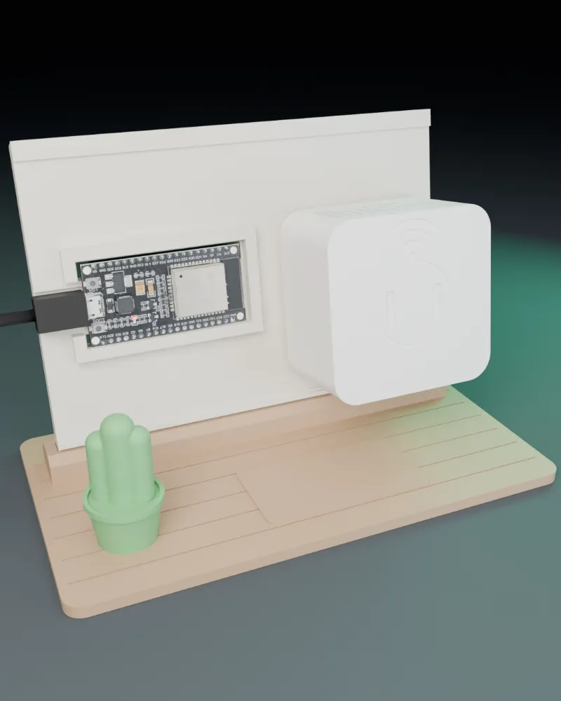 Maqueta 3D de Tesla M1: Pared con el cuadro y el enchufe inteligente