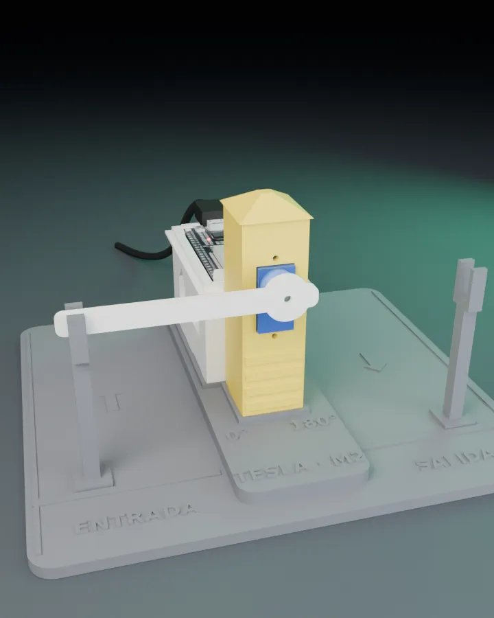 Maqueta 3D de Tesla M2: Calle con barrera: el servo mueve el brazo