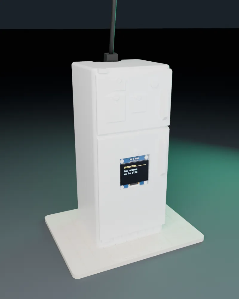 Maqueta 3D de Turing M1: Nevera con la OLED en la puerta