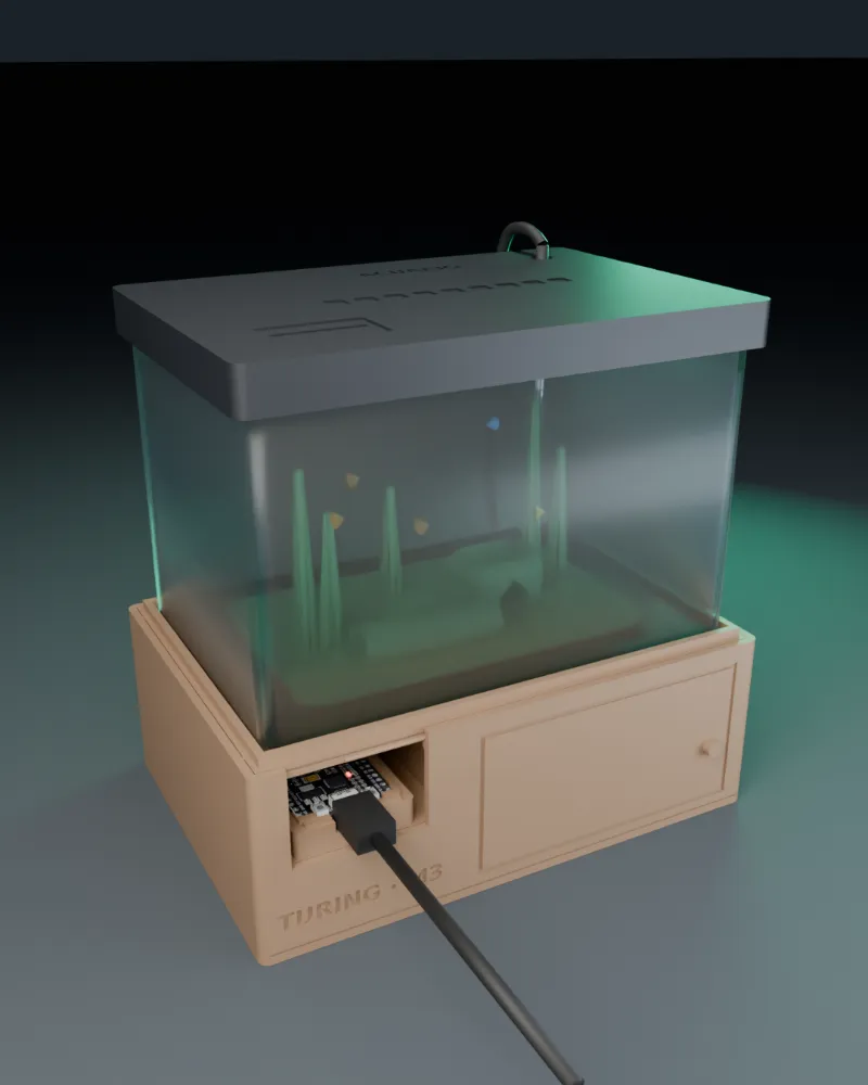 Maqueta 3D de Turing M3: Acuario con agua de verdad y la sonda